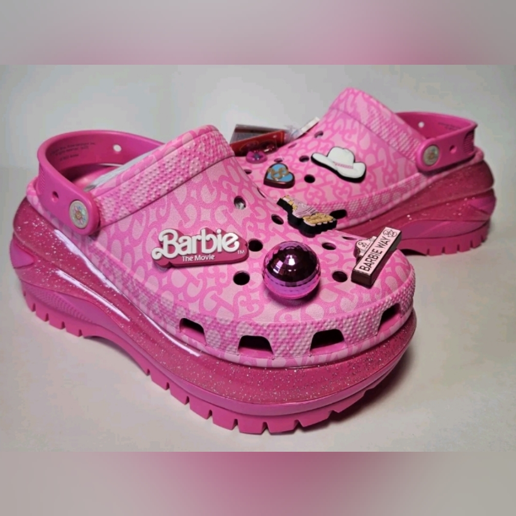 Crocs Barbie The Movie Mega Crush Clog Electric Pink Womens Shoes Pink Jibbitz